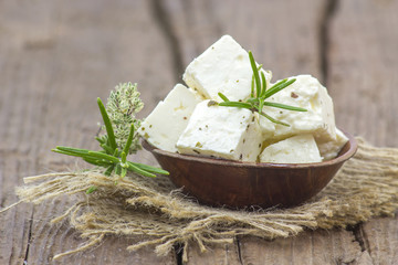Fresh feta cheese with herbs - obrazy, fototapety, plakaty