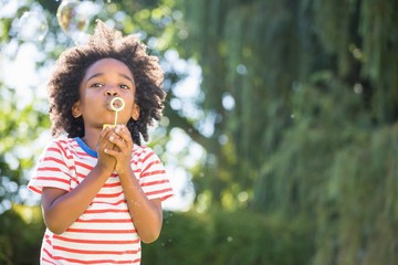 Portrait of boy making bubble