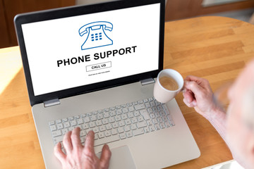 Phone support concept on a laptop