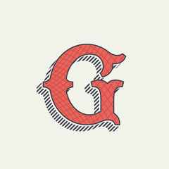 G letter logo. Retro western alphabet with line texture.