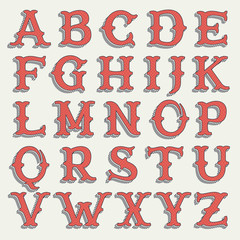 Retro western alphabet with line texture. Slab serif font.
