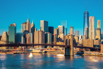 Skyline of downtown New York at the morning light , New York Cit