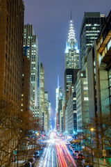 New York City at night - 42nd Street with traffic, long exposure