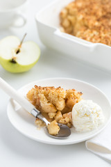 apple crumble pie and vanilla ice cream