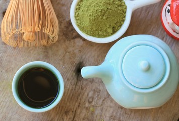 hot green tea with powder