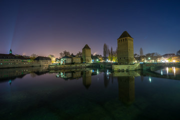 Strasbourg, medieval bridge Ponts Couverts is located in the historic district 