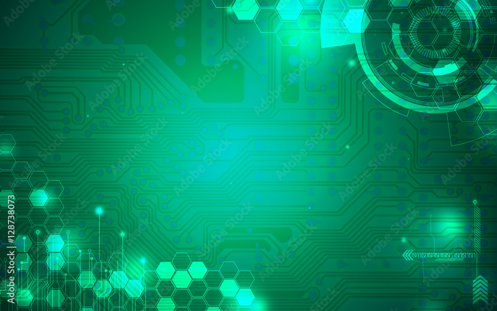 Wall mural green technology background and abstract digital tech circle.copy space.
