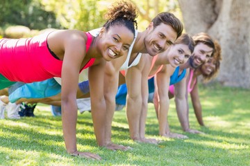 Portrait of group of friends exercising