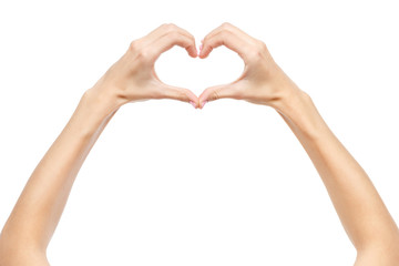 Beautiful woman showing heart sign by hands