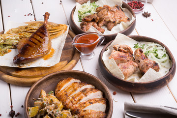 Different sorts of grilled meat