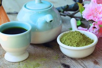 hot green tea with powder