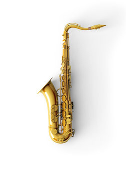 Saxophone on color background