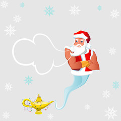 Santa Claus - The genie out of the jar. New Year. Christmas Eve. Execution of desires. Make a wish. Magic, Magic. Madness. Gin from the bottle. Witchcraft. Fairy-tale characters.