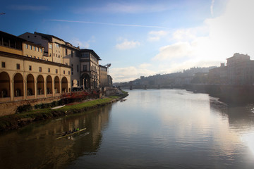 Arno river and city of Florence embankment, Italy - obrazy, fototapety, plakaty