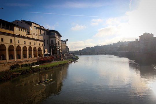 Arno river and city of Florence embankment, Italy