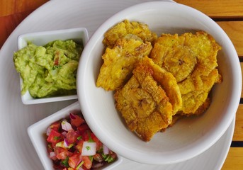 Fried plantain tostones (patacones) in Costa Rica