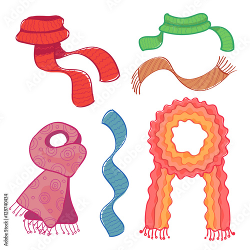 "Set of coloured scarves on white background. Vector illustration