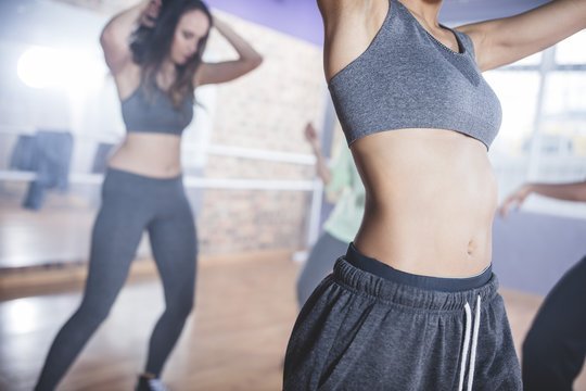 Female hip hop dancers performing in studio