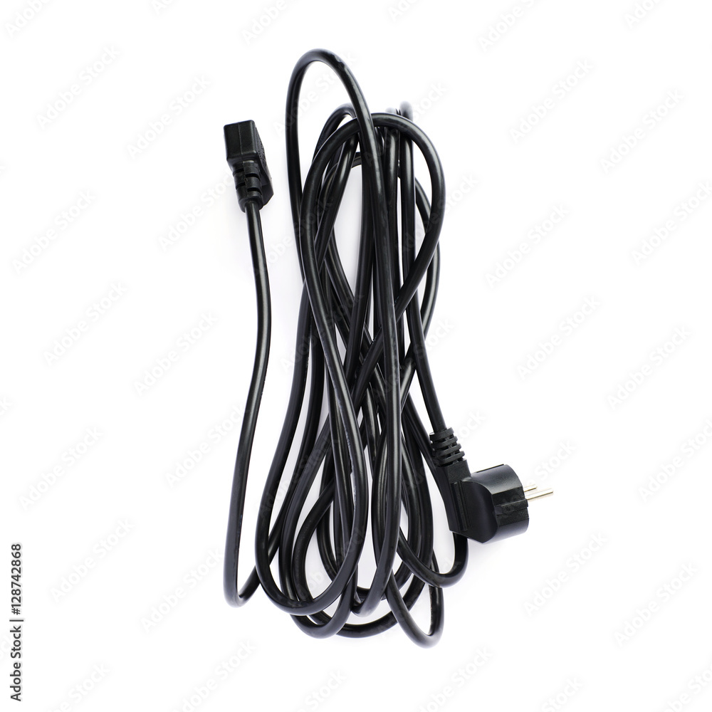 Wall mural black electric computer cable isolated over white background