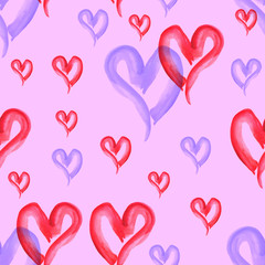 Watercolor pattern vintage background red 
and blue heart.