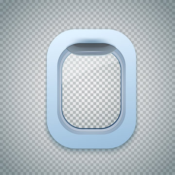 Open Aircraft window. Plane porthole isolated on transparent background. Vector.