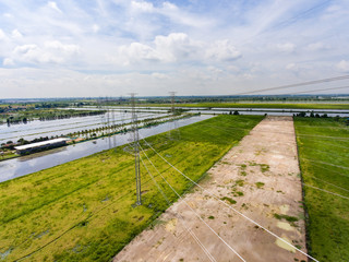 Aerial view of Electricity Pole with Blue Sky