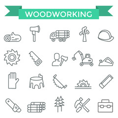 Fototapeta premium Woodworking icons, thin line design