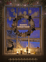   3d rendering of greeting card with marry christmas title