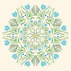Fototapeta premium Round floral ornament mandala Indian style summer flowers and he