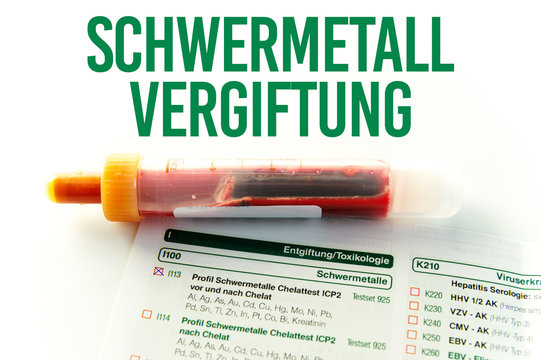 Blutabnahme Schwermetallvergiftung / Blutr&ouml;hrchen zum bestimmen der Quecksilberwerte eines schwermetallvergifteten Patienten