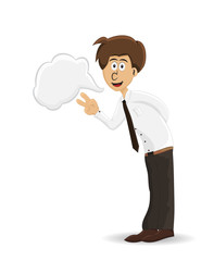 cartoon businessman smiling and showing peace hand isolated