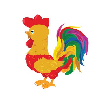 Rooster, cock funny cartoon illustration. Chinese year symbol.