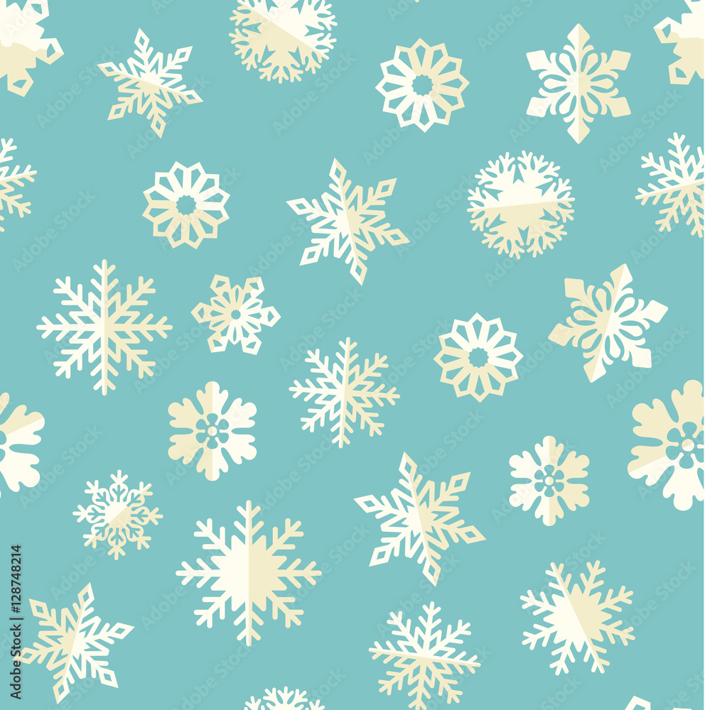 Wall mural vector seamless pattern illustration with abstract snowflakes. winter background or wallpaper in col