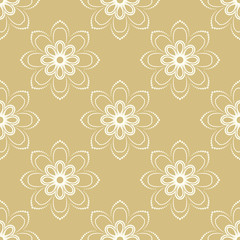Floral ornament. Seamless abstract classic pattern with flowers. Golden and white pattern