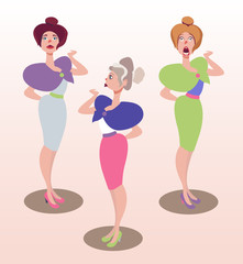 Vector illustration of women with different scared facial expressions