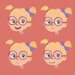 Fototapeta premium Vector set of little girls faces with various facial expressions