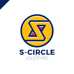 S letter line logo in circle, flat vector design template element