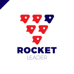 Obraz premium Group of Six rocket in the triangle vector logo design template. Jet icon. One Rocket Leader