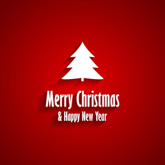 Fototapeta na wymiar Merry Christmas and Happy New Year red greeting card with Christmas tree