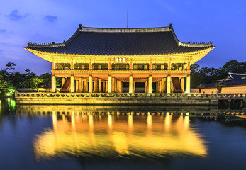 Kyeongbokgung palace reflection at night,South Korea.