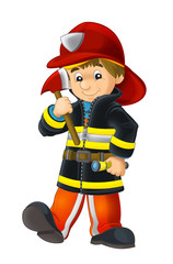 Cartoon happy and funny fireman - isolated background - illustration for children