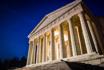 Christian temple by Antonio Canova. Roman and Greek religious architecture, building as pantheon and parthenon. Church situated in Possagno, Italy.