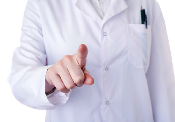 Female doctor assistant scientist in white coat over  isolated background