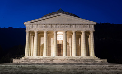 Fototapeta na wymiar Christian temple by Antonio Canova. Roman and Greek religious architecture, building as pantheon and parthenon. Church situated in Possagno, Italy.