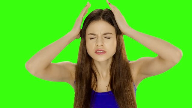 Chromakey footage woman with headache