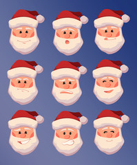 Vector set of Santa Claus with different facial expressions.