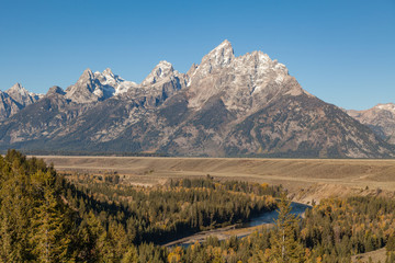 Teton landscape from the Snake River Overlook in Fall