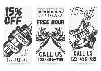 Vector set of vintage templates for tattoo studios offers, promotions