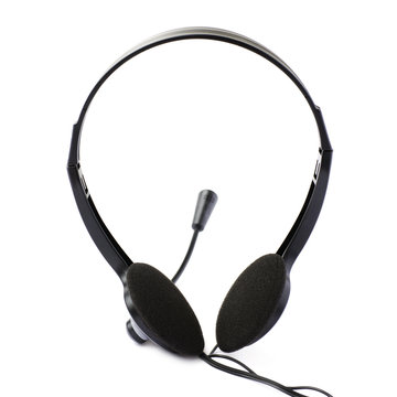 Black Computer Headset With A Microphone Isolated Over White Background