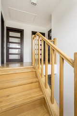 Shot of a wooden staircase